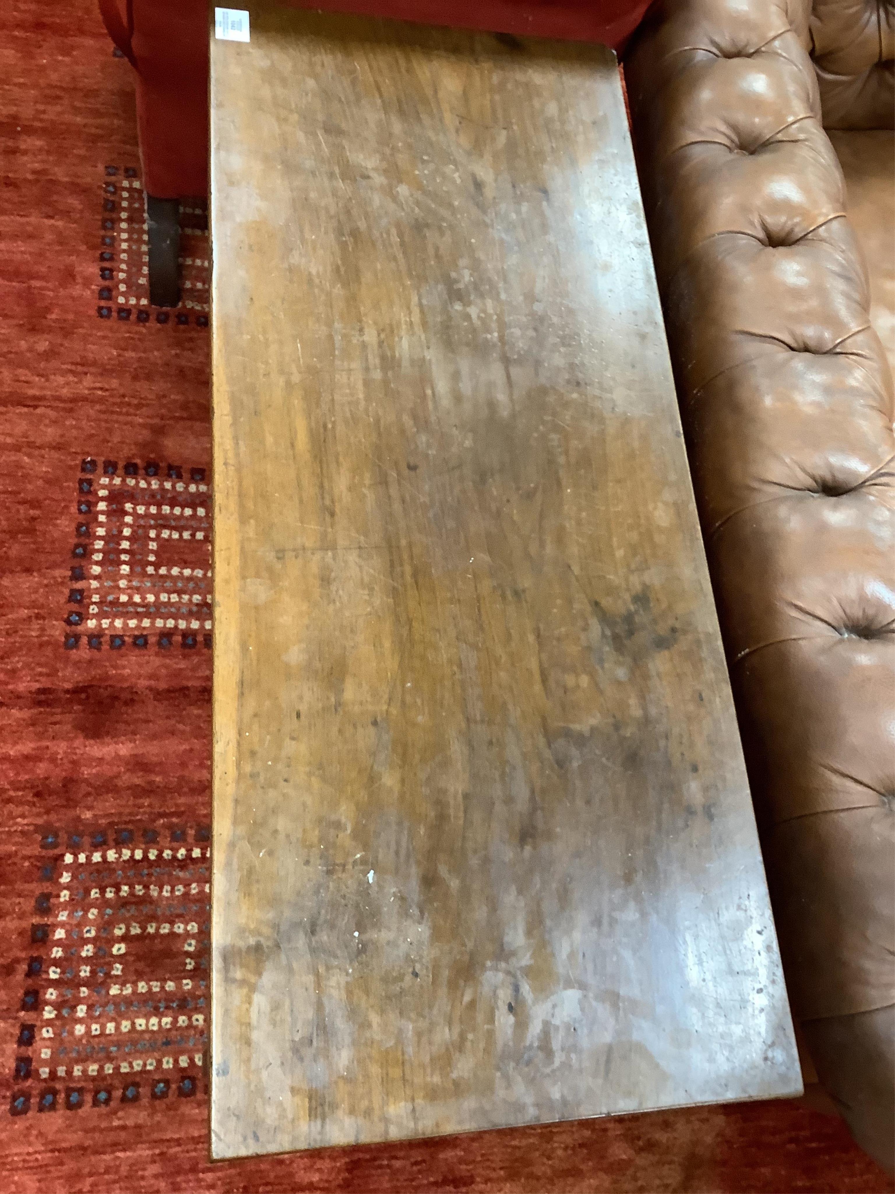 An 18th century style Spanish rectangular walnut occasional table, width 104cm, depth 43cm, height 70cm